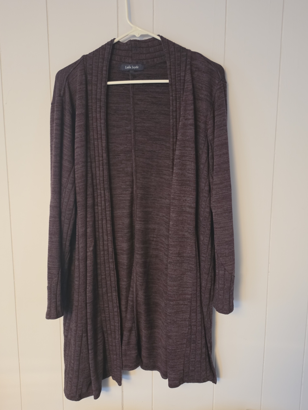 Laila Jayde Open-Front Longline Cardigan - Plum Heather